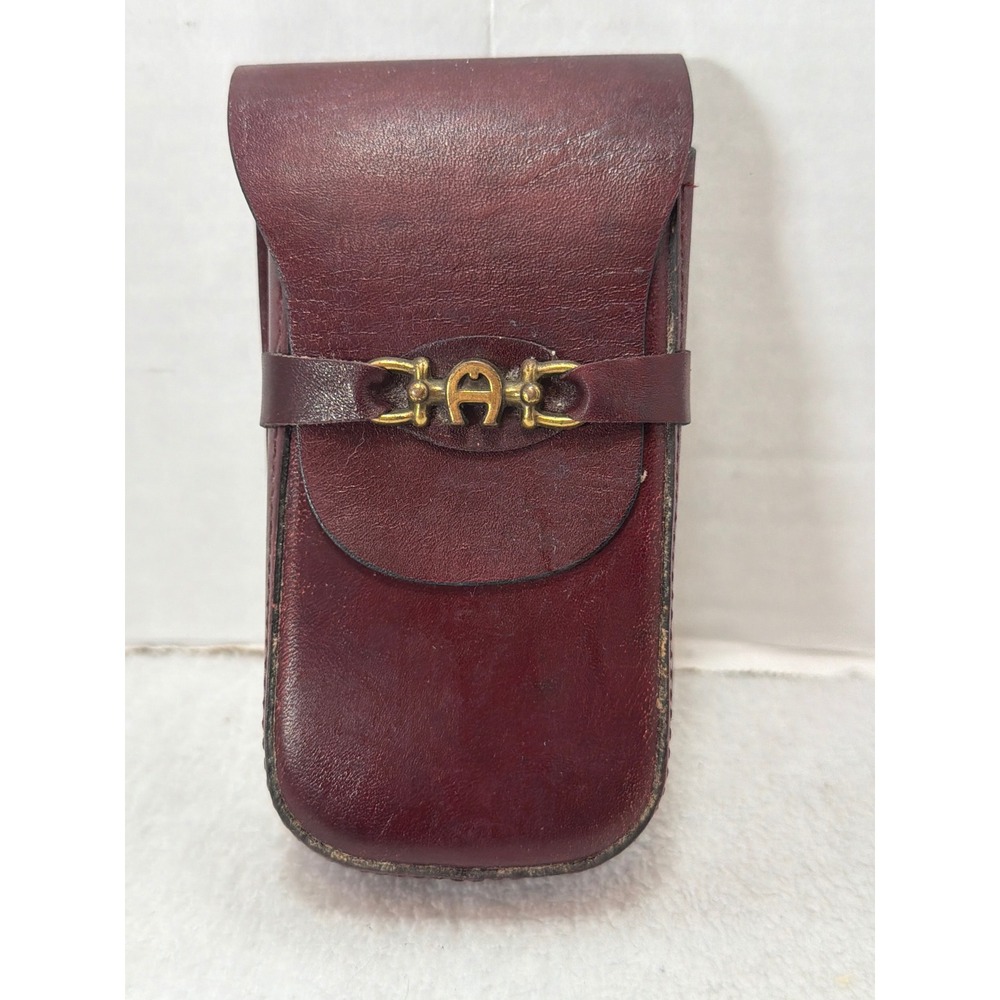 VTG 70s Etienne Aigner Cigarette Case Leather Equestrian Logo Ox Blood Rare